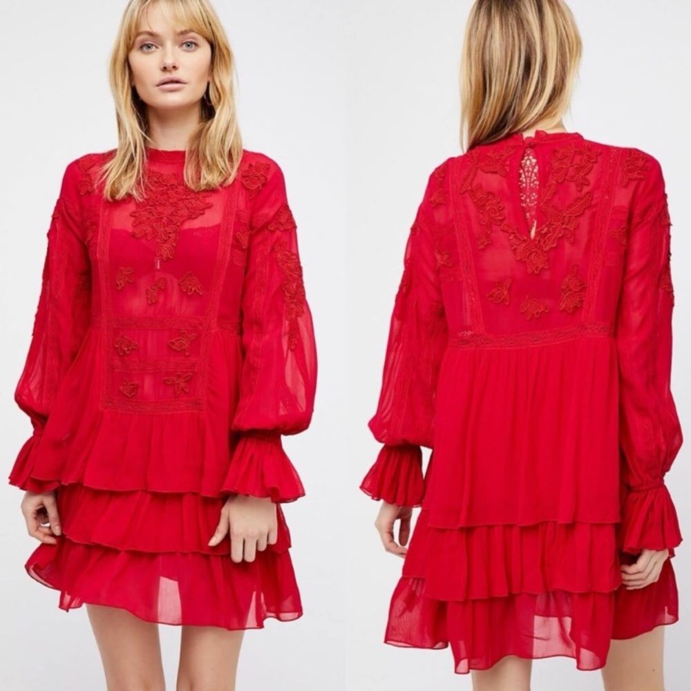 Free people fondant mini red raspberry tier dress